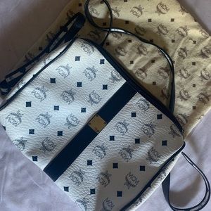 Used Navy blue and white MCM bag- Authentic